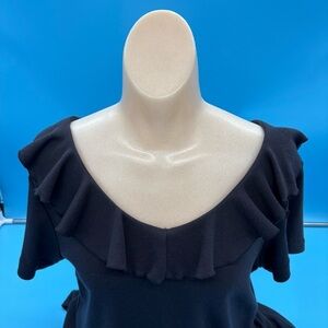 Newport News Boutique Europa Women’s Black Dress Ruffled Neck Size XL
